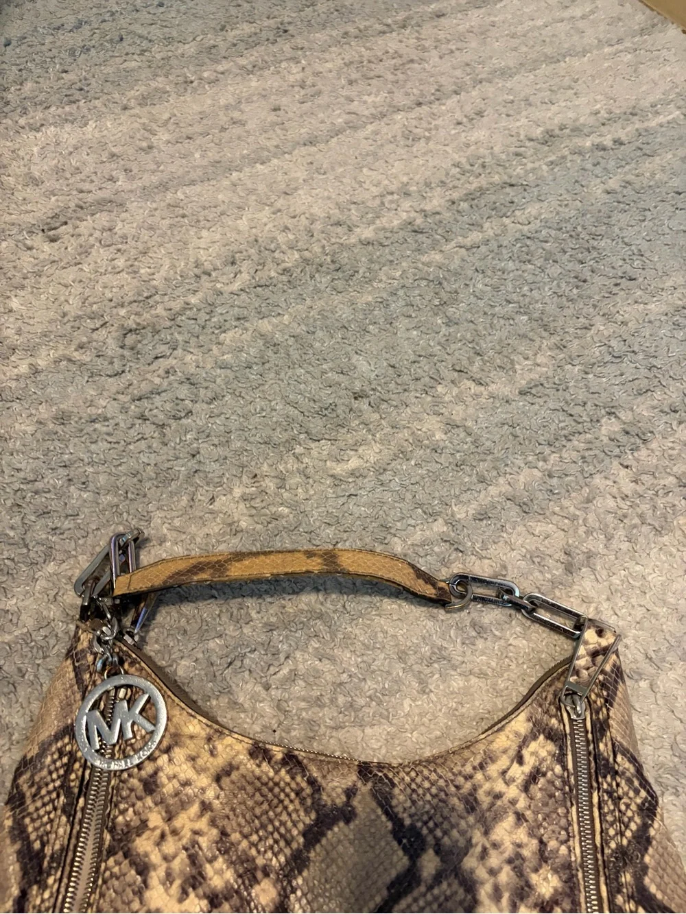 Michael Kors Snakeskin Python Print Hobo Shoulder Bag Silver Hardware Charm